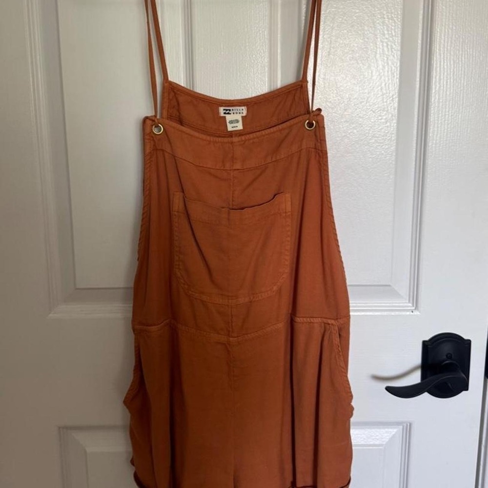 Billabong Orange linen overalls pockets medium romper artist lagenlook boho